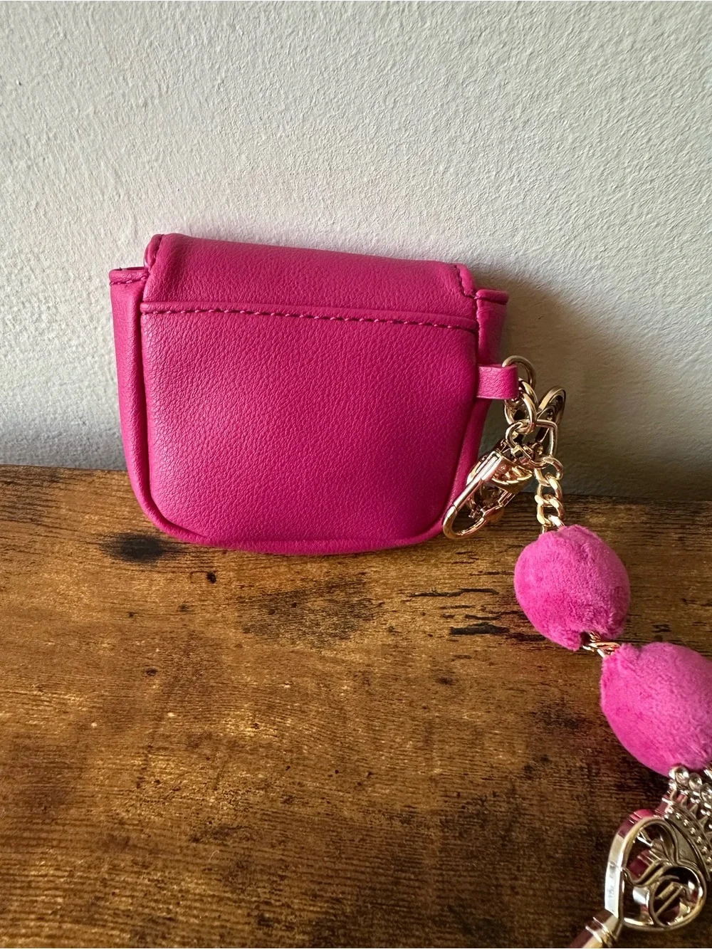 Juicy Couture Hot Pink Mini Coin Purse Keychain Bag Charm w/ Crown, Tassel NWOT